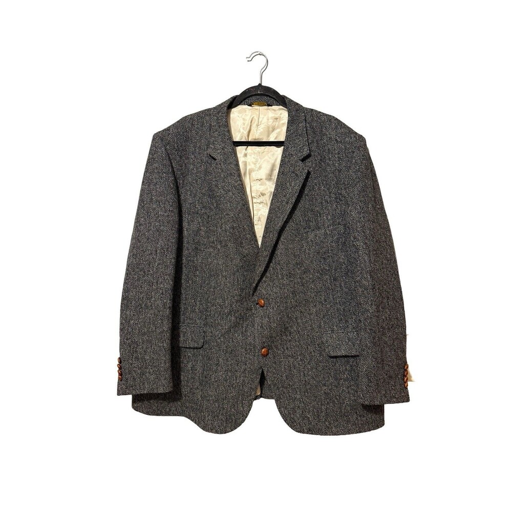 Adolfo 56R 100% Wool Herringbone Sport Coat Blazer Dark Gray USA Union Made